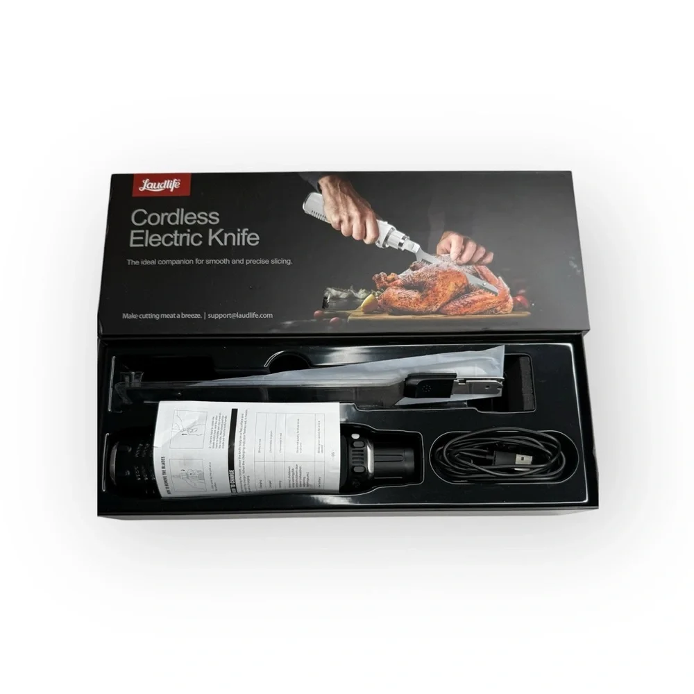 Laudlife ★ Cordless Electric Knife ★ Black ★ Stainless Steel Blades ★ Mag Charge